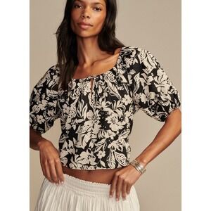 Lucky Brand Black and Cream Floral Pattern Blouse Size XXL‎